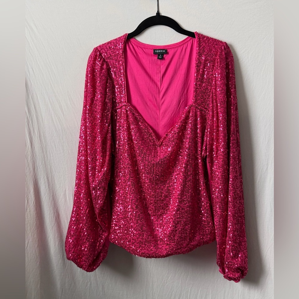 Torrid Pink Sequin Long Sleeve Blouse